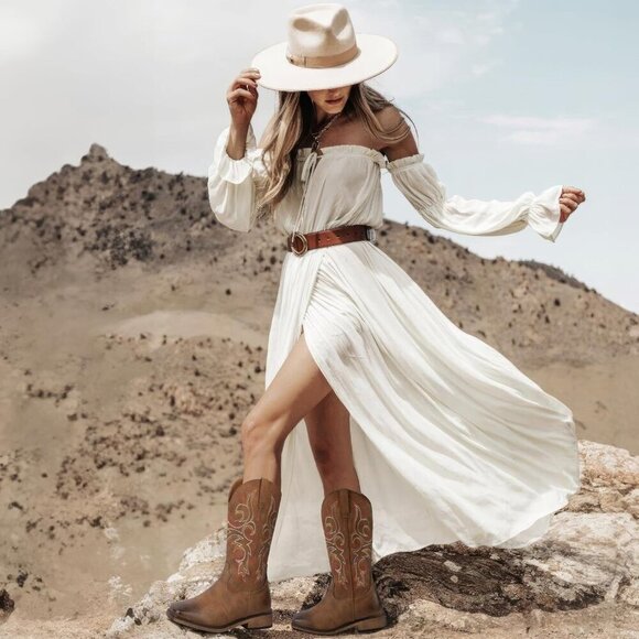 SheSole Western Boots Women Brown Cowboy Leauther Square Toe Wide Mid Calf - Picture 10 of 10